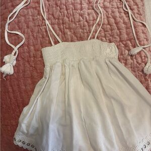Misa Los Angeles Cream Smocked Tank with Tassel Straps